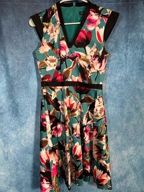 Karen Millen Teal Floral Fit & Flare Dress Size 6 – Elegant Garden Party Style